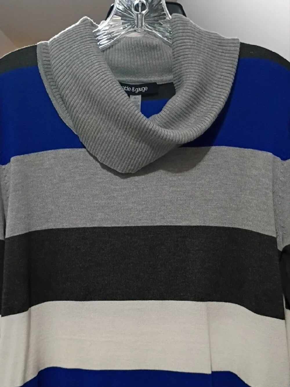 CABLE & GAUGE Striped Cowl Sweater in Blue, Gray & White - SIZE Large NWT - Picture 5 of 7